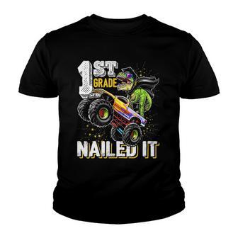 1St Grade Nailed It Dinosaur Monster Truck Graduation Cap Youth T-shirt - Thegiftio UK