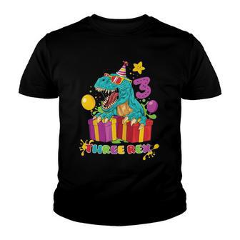 3 Three Rex Dinosaur 3Rd Birthday 3 Years Old For Boy Girl Youth T-shirt | Mazezy