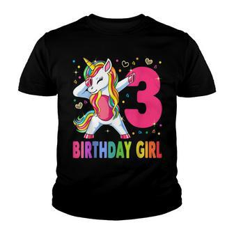 3 Years Old Unicorn Dabbing 3Rd Birthday Girl Unicorn Party Youth T-shirt - Seseable