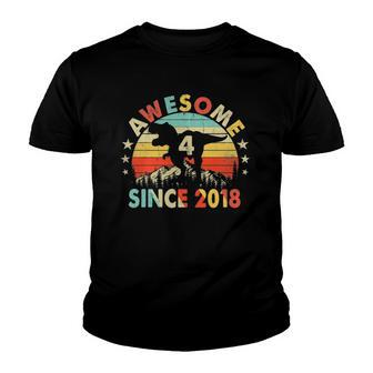 4Th Birthday Dinosaur 4 Years Old Awesome Since 2018 Boys Youth T-shirt | Mazezy