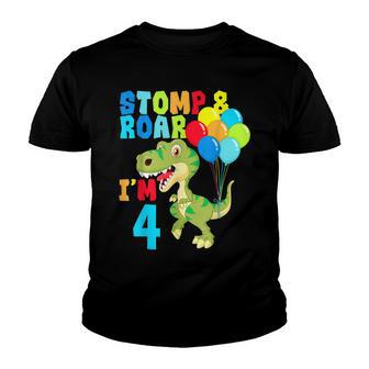 4Th Birthday For Boys Dinosaurs Stomp & Roar Im 4 Youth T-shirt - Seseable