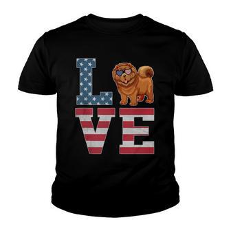 4Th Of July Decor Patriotic Love Chow Chow Dog American Flag Youth T-shirt - Thegiftio UK