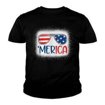 4Th Of July Merica American Flag Sunglasses Bleached Boy Kid Youth T-shirt - Seseable