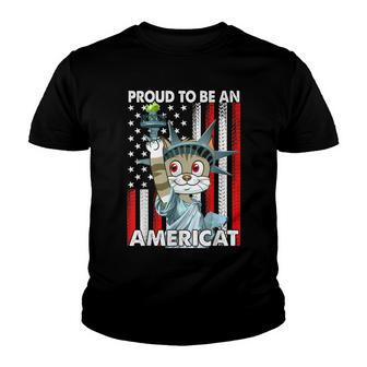 4Th Of July Proud To Be An Americat Us American Flag Cat Youth T-shirt - Seseable