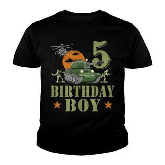 5 Year Old Birthday Boy Army Party 5Th Birthday Camo Youth T-shirt - Seseable