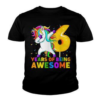 6 Years Old Unicorn Dabbing 6Th Birthday Unicorn Party Youth T-shirt - Seseable