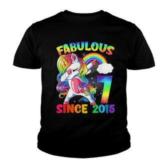 7 Years Old 7Th Birthday Unicorn Girl Fabulous Since 2015 Youth T-shirt - Seseable
