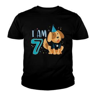 7Th Birthday Boy Dog Puppy Children Im 7 Birthday Party Youth T-shirt | Mazezy