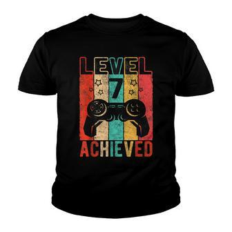 7Th Birthday Level 7 Achieved Distressed Retro Birthday Youth T-shirt - Seseable