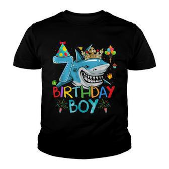 7Th Birthday Shark Ocean Theme Party 7 Years Old For Boy Youth T-shirt - Seseable