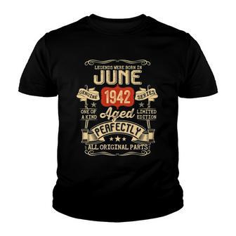 80 Years Old 80Th Birthday Gifts Vintage June 1942 Birthday Party Youth T-shirt | Mazezy