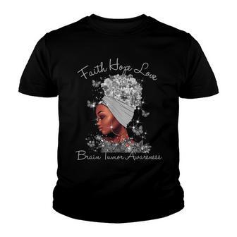 Afro Black Queen Faith Hope Love Gray Brain Tumor Awareness Youth T-shirt - Thegiftio UK