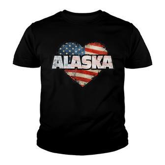 Alaska Fourth Of July Heart American Flag Patriotic Youth T-shirt - Thegiftio UK