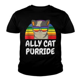 Ally Cat Purride Funny Cat Gay Pride Ally Cat Youth T-shirt - Thegiftio UK