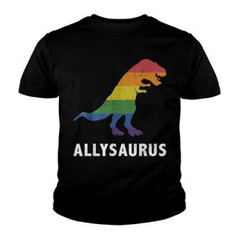 Allysaurus Dinosaur In Rainbow Flag For Ally Lgbt Pride Youth T-shirt | Mazezy