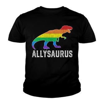 Allysaurus Dinosaur Trex In Rainbow Flag For Ally Lgbt Pride Youth T-shirt - Thegiftio UK