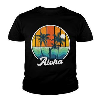 Aloha Hawaii Hawaiian For Boys Girls Palm Tree Surf Youth T-shirt | Mazezy