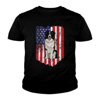 American Flag Border Collie 4Th Of July Usa Youth T-shirt - Thegiftio UK