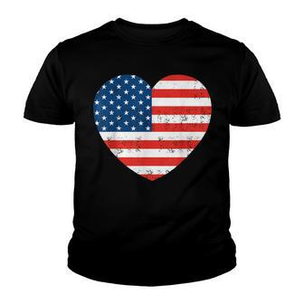 American Flag Heart 4Th Of July Usa Patriotic V2 Youth T-shirt - Seseable