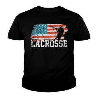American Flag Usa Lacrosse Player Fourth Of July Gift Youth T-shirt - Thegiftio UK