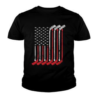 American Flag Vintage Retro Ice Hockey Gift Sports Patriot Youth T-shirt - Thegiftio UK