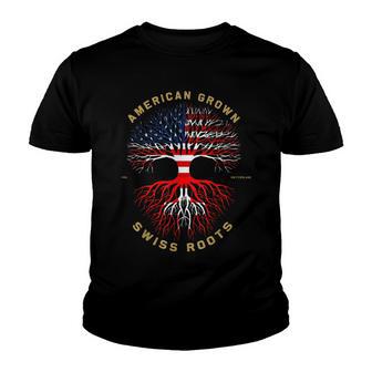 American Grown With Swiss Roots Tree Usa Flag Unique Gift Youth T-shirt - Thegiftio UK