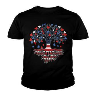 American Tree 4Th Of July Usa Flag Hearts Roots Patriotic Youth T-shirt - Seseable