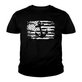 Anchor American Flag Boat Captain Gift Youth T-shirt | Mazezy