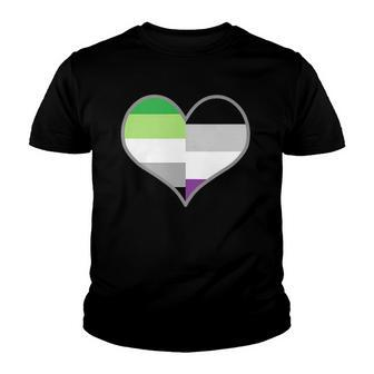 Asexual Aromantic Pride Flag Heart Nonsexual Equality Month Youth T-shirt | Mazezy