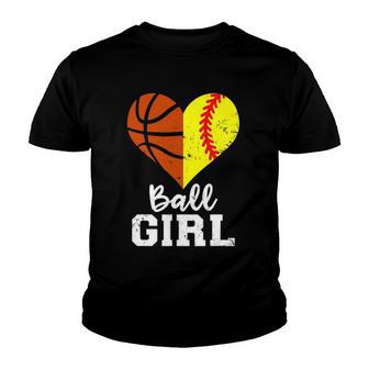 Ball Girl Heart Funny Softball Basketball Girl Youth T-shirt - Thegiftio UK
