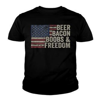 Beer Bacon Boobs & Freedom - Vintage Usa Flag Bbq Drinking Youth T-shirt - Thegiftio UK
