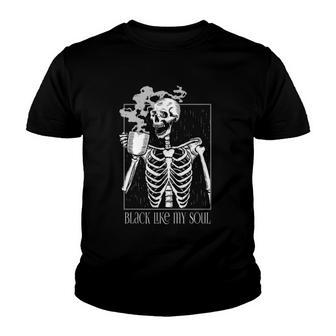 Black Coffee Like My Soul Skeleton Funny Java Or Die Youth T-shirt | Mazezy