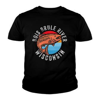 Bois Brule River Wisconsin Fishing Salmon Angler Youth T-shirt - Thegiftio UK