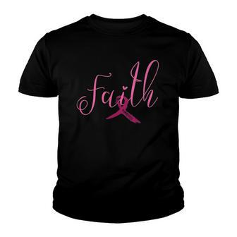 Breast Cancer Awareness Ribbon - Faith Love Hope Pink Ribbon Youth T-shirt | Mazezy