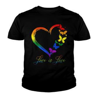 Butterfly Heart Rainbow Love Is Love Lgbt Gay Lesbian Pride Youth T-shirt | Mazezy