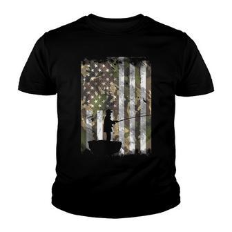 Camo Us Flag Fisherman Vintage Fishing Patriotic Angler Gift Youth T-shirt - Thegiftio UK