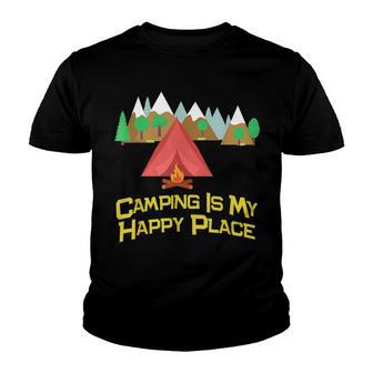 Camping Is My Happy Place Outdoor Youth T-shirt - Thegiftio UK