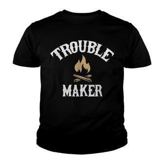 Camping T Trouble Maker Graphic Campfire Design Youth T-shirt - Thegiftio UK