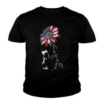 Cat And Sunflower 4Th Of July Patriotic Faith Family Freedom Youth T-shirt - Seseable