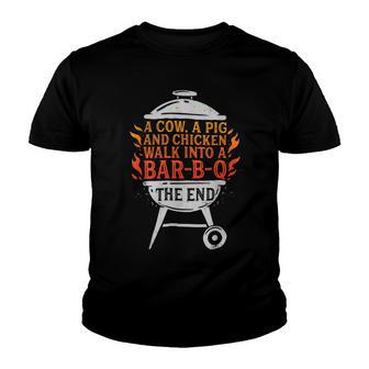 Chicken Chicken Chef A Cow A Pig And A Chicken Walk Into A Bbq Barbecue V3 Youth T-shirt - Monsterry