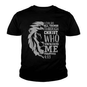 Christian I Can Do All Things Through Christ Lion Faith V4 Youth T-shirt - Thegiftio UK