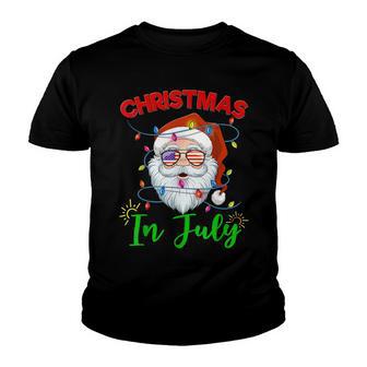 Christmas In July Santa Hat Sunglasses Usa Flag Summer Youth T-shirt - Thegiftio UK