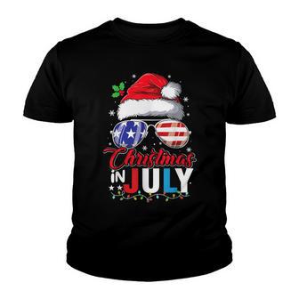 Christmas In July Santa Hat Usa Flag Sunglasses Summer Youth T-shirt - Thegiftio UK