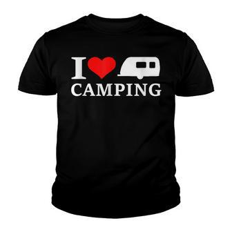 Cool I Love Camping With Rv Trailer And Heart Youth T-shirt - Thegiftio UK