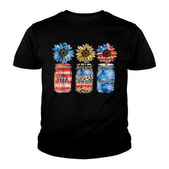 Country Farm Canning Ball Jars Sunflower God Bless America Youth T-shirt - Thegiftio UK