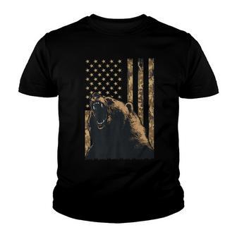 Desert Camo Grizzly Bear Grunge American Flag Tactical Usa Youth T-shirt - Thegiftio UK