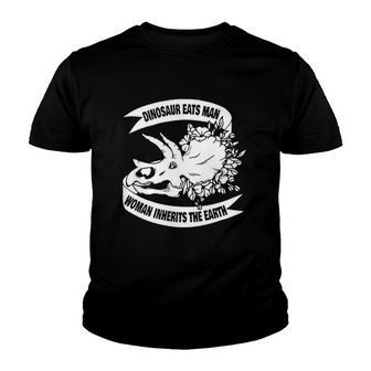 Dinosaur Eats Man Woman Inherits The Earth Youth T-shirt | Mazezy DE