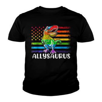 Dinosaur T Rex Lgbt Gay Pride Flag Allysaurus Ally Men Boys V2 Youth T-shirt - Thegiftio UK