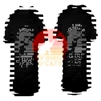 Easily Distracted By Birds And Cats Funny Bird And Cat Lover Youth T-shirt | Mazezy