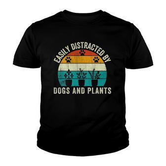 Easily Distracted By Dogs And Plants Gardener Gardening Youth T-shirt - Thegiftio UK
